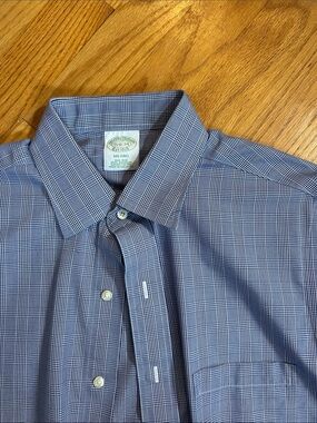 Brooks Brother Milano Blue and White Micro-Check Dress Shirt